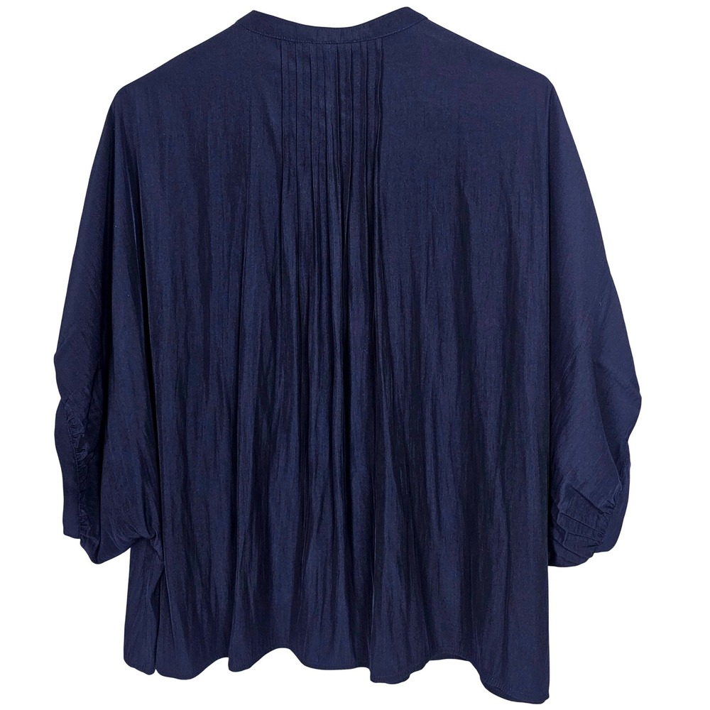 Chicos Dolman Sleeve Pleated Shirt Navy Blue Button Front 2(12) Plus Curvy Flowy - Picture 3 of 6